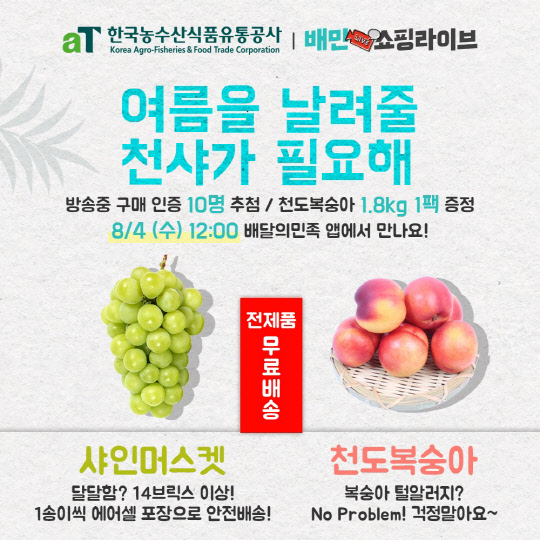 한국농수산식품유통공사 배민쇼핑라이브 첫방(참고사진)